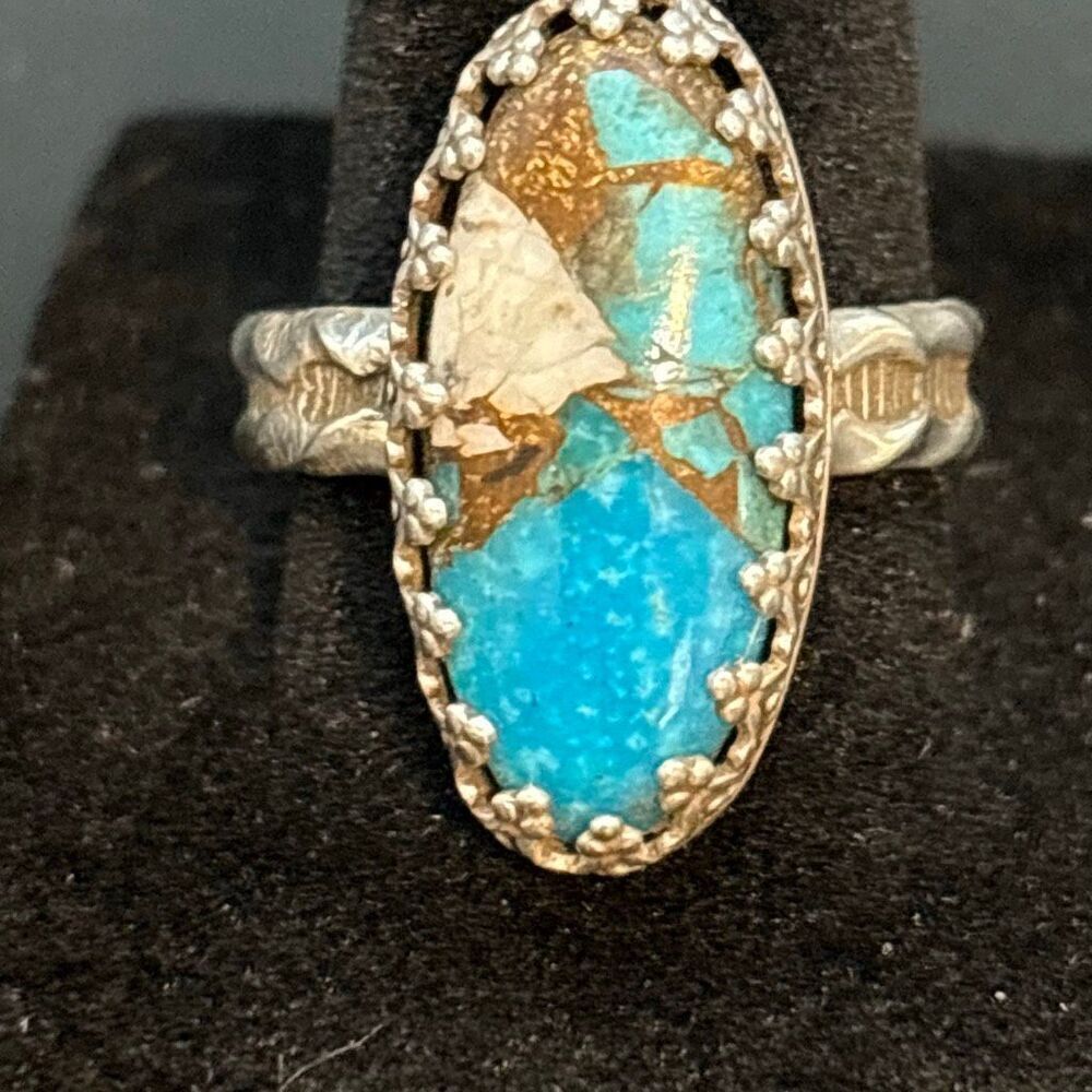 Turquoise and Silver Ring, size 9, NEW, Handmade